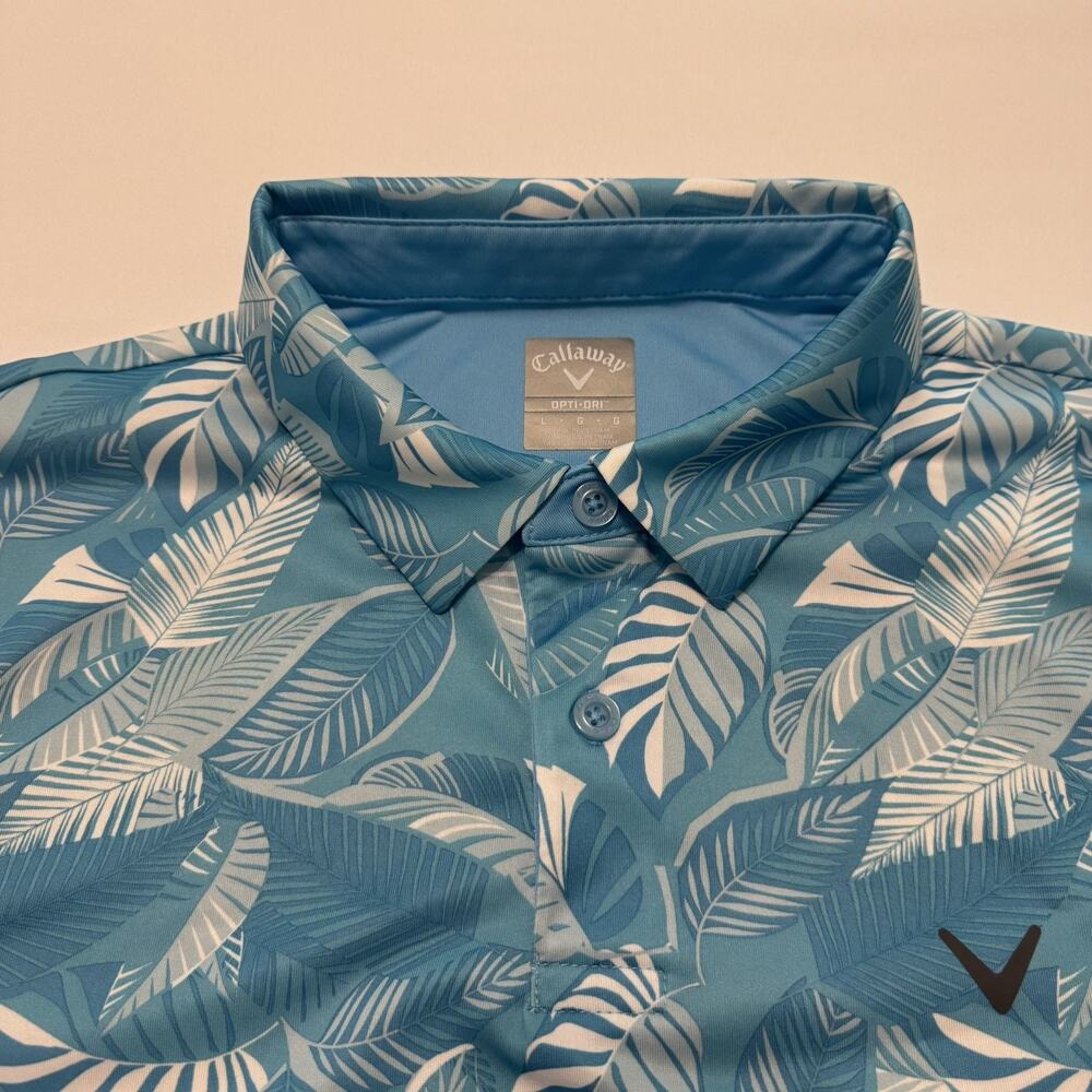 Callaway Polo Shirt Mens Size Large Blue Hawaiian Opti Dri Fit Golf Short Sleeve